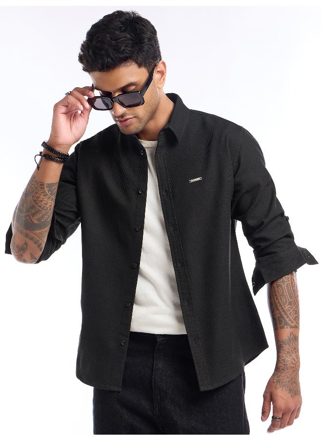 Black Waffle Texture Shirt