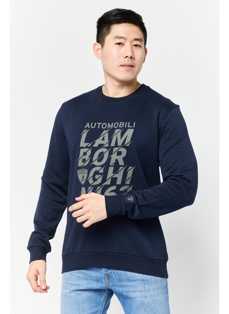 Men Crew Neck Graphic Printed long Sleeves Sweatshirt, Navy