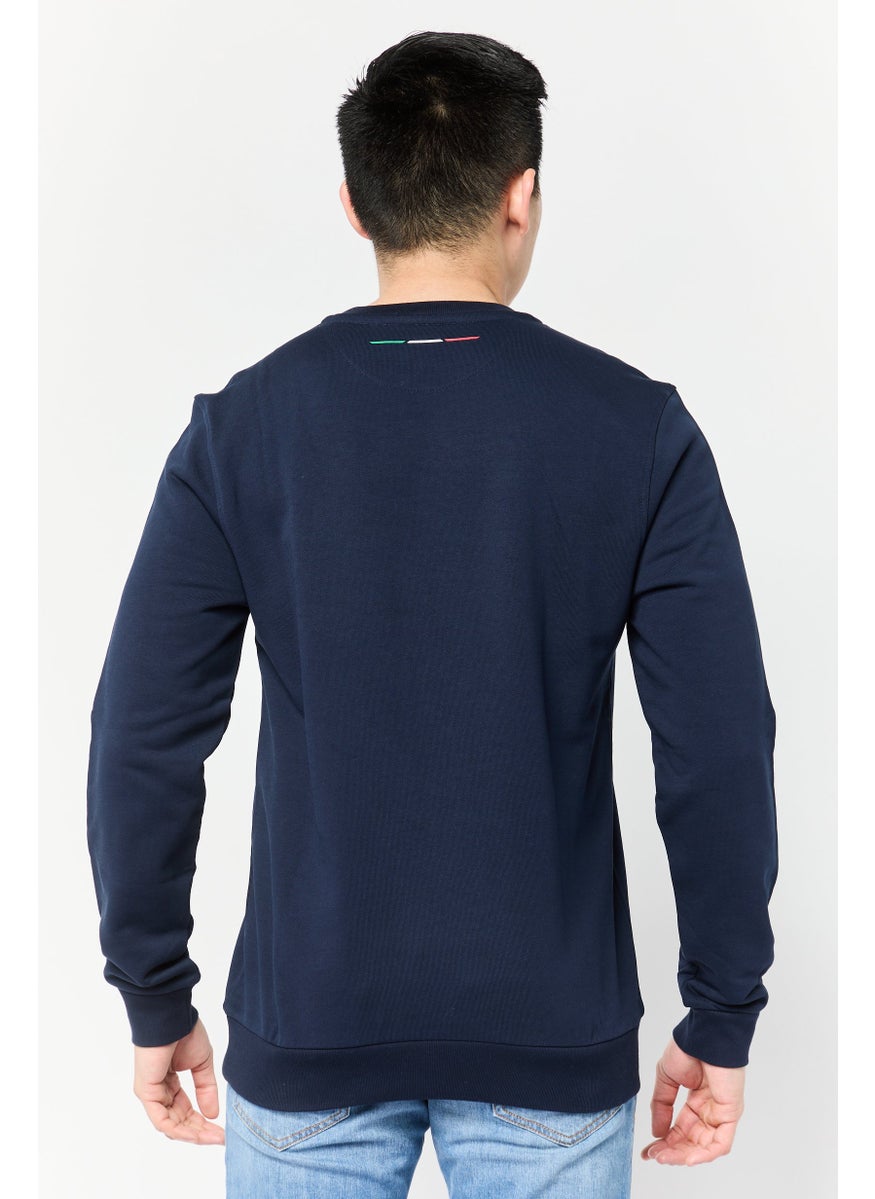 Men Crew Neck Graphic Printed long Sleeves Sweatshirt, Navy