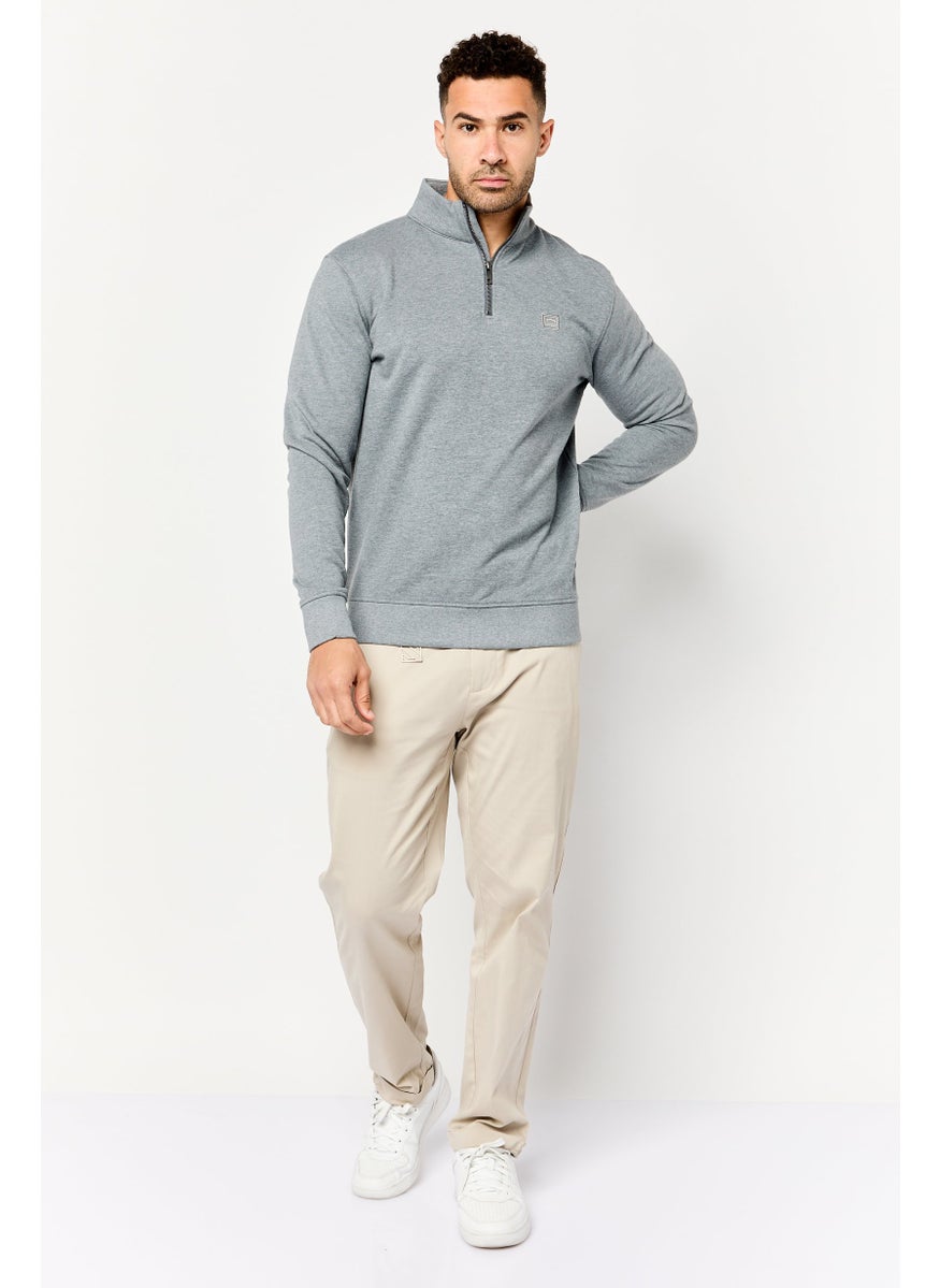 Men High Neck Long Sleeves Brand Logo Sweatshirt, Grey