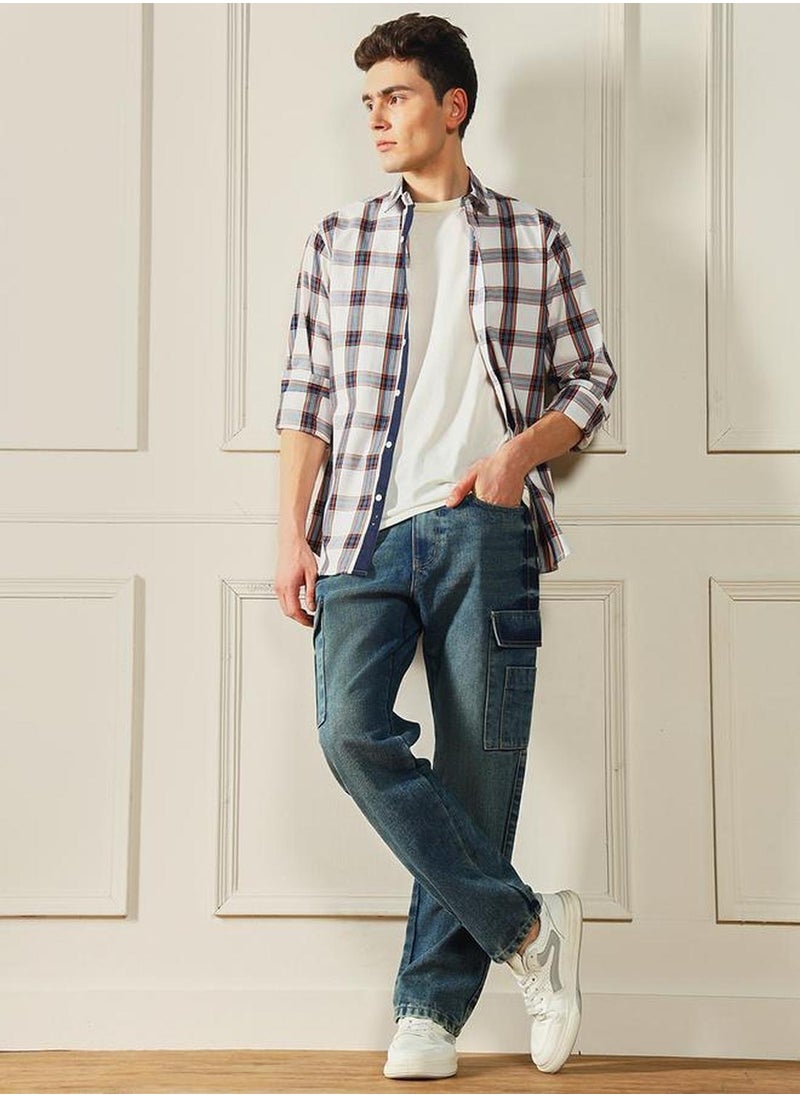 Men's Medium Blue 100% Cotton Solid Full Length Relaxed Fit Jeans