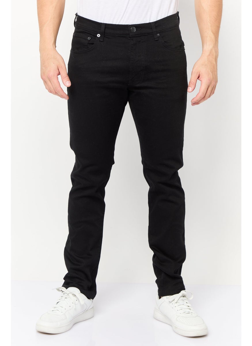 Men Slim Fit Plain Stretchable Jeans, Black