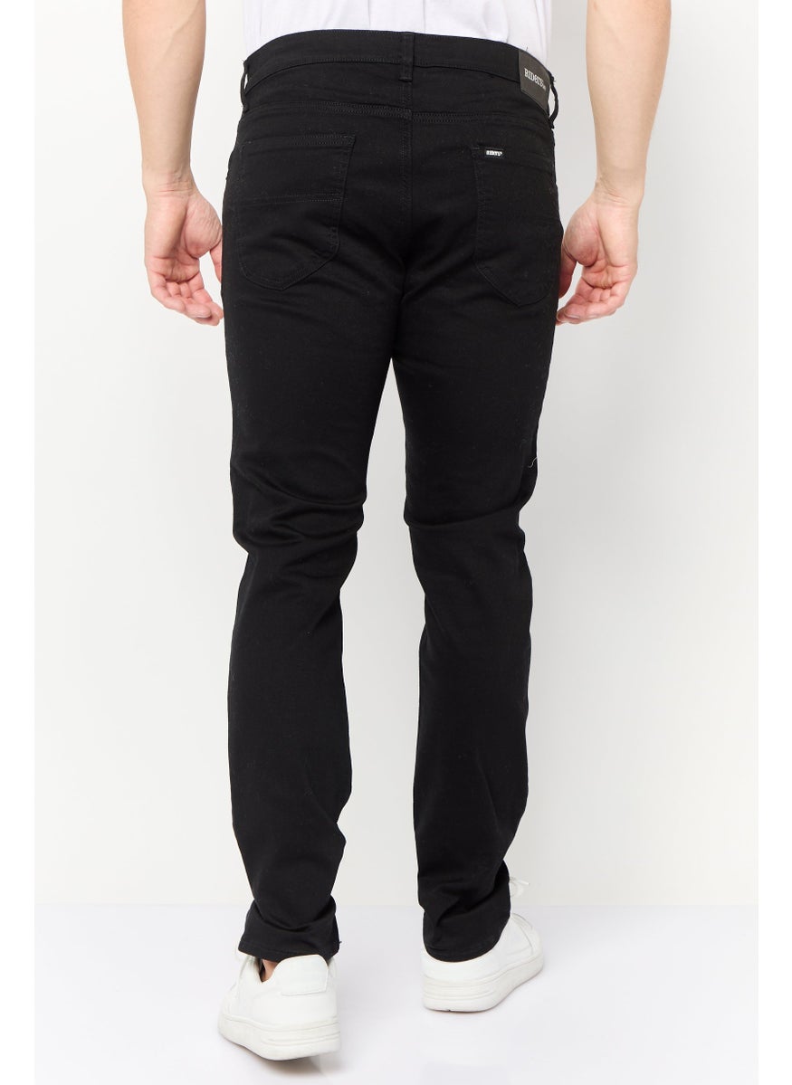 Men Slim Fit Plain Stretchable Jeans, Black