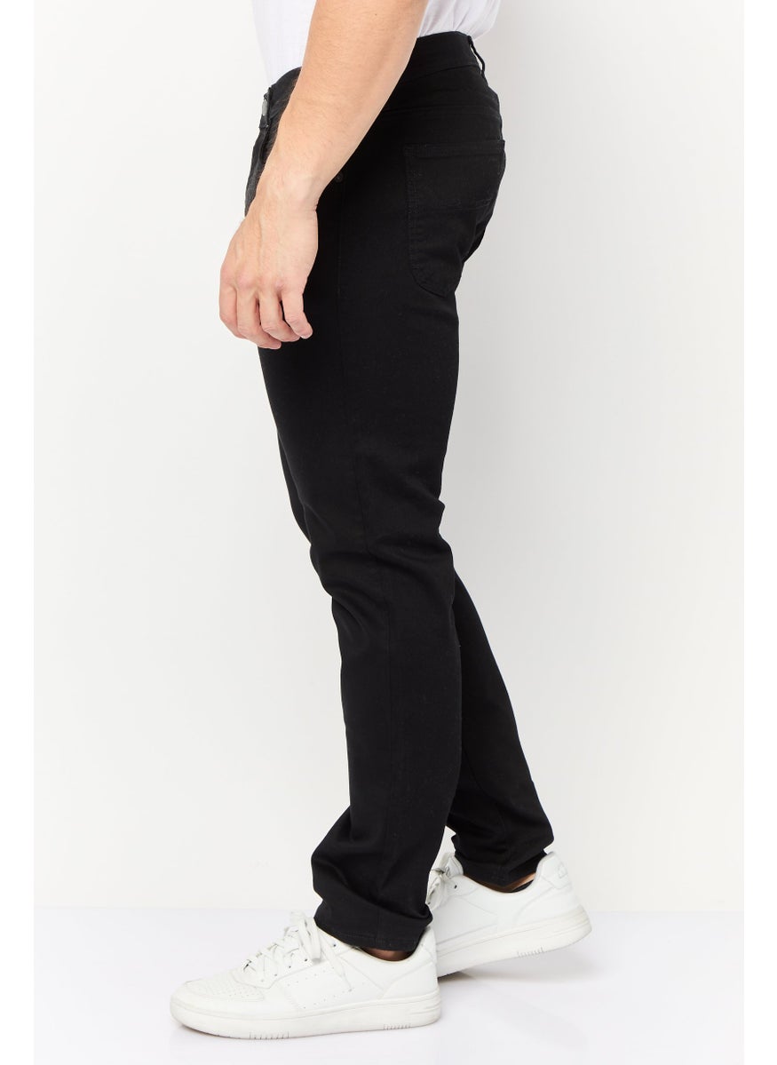 Men Slim Fit Plain Stretchable Jeans, Black