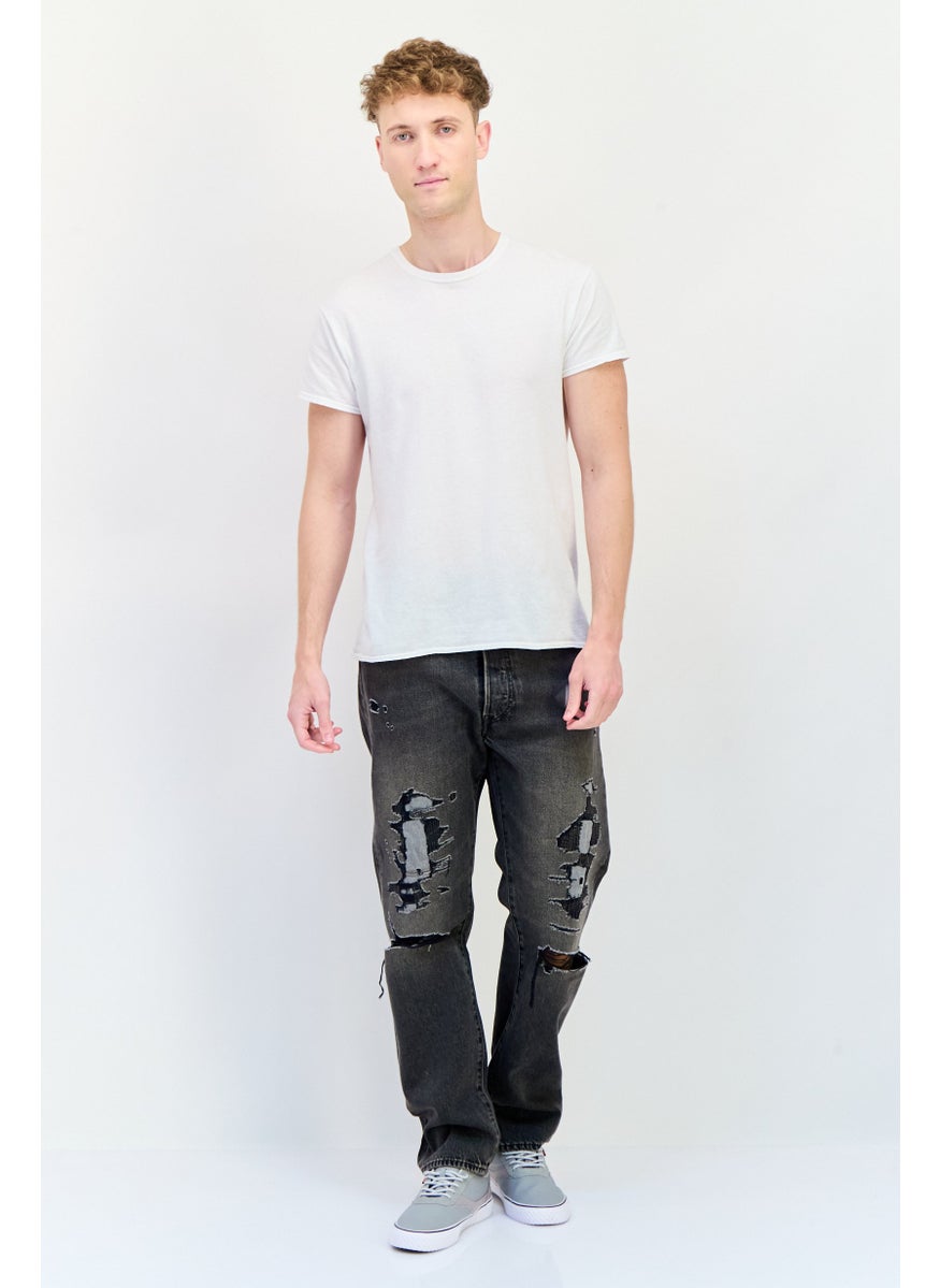 Men Regular Fit Distressed No Stretch Denim, Charcoal