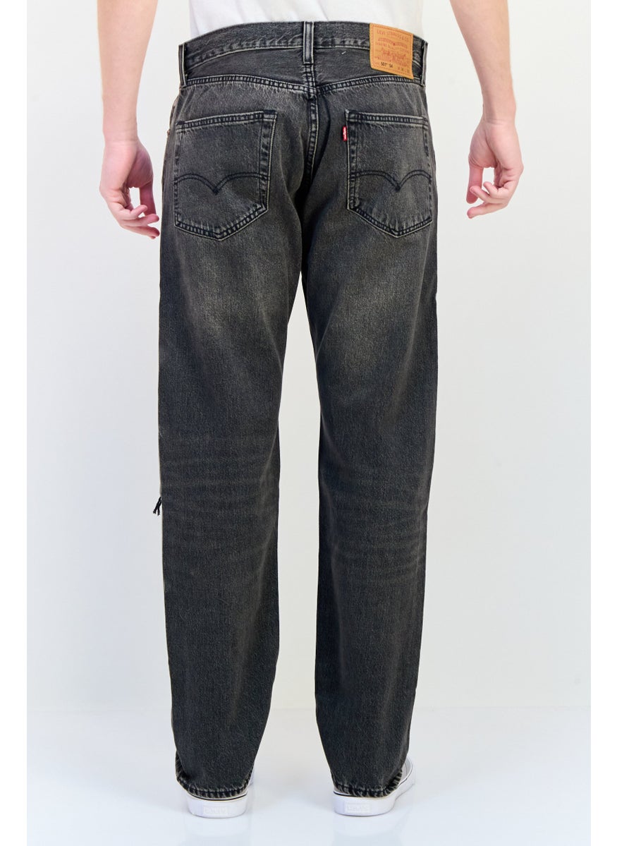 Men Regular Fit Distressed No Stretch Denim, Charcoal