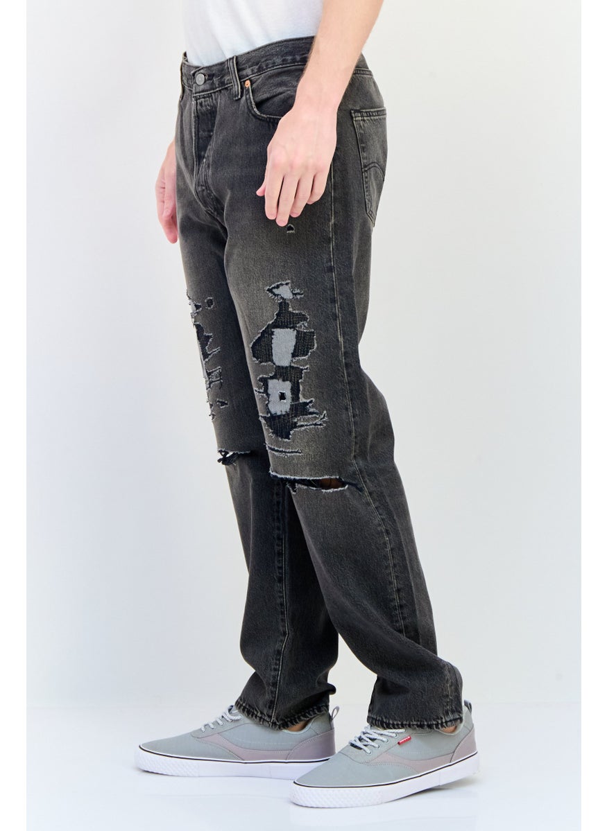 Men Regular Fit Distressed No Stretch Denim, Charcoal