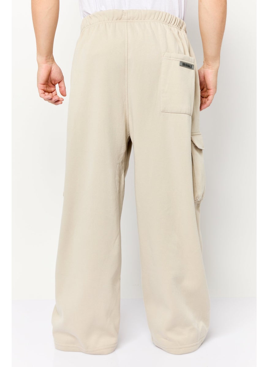 Men Regular Fit Embroidered Sweatpants, Beige