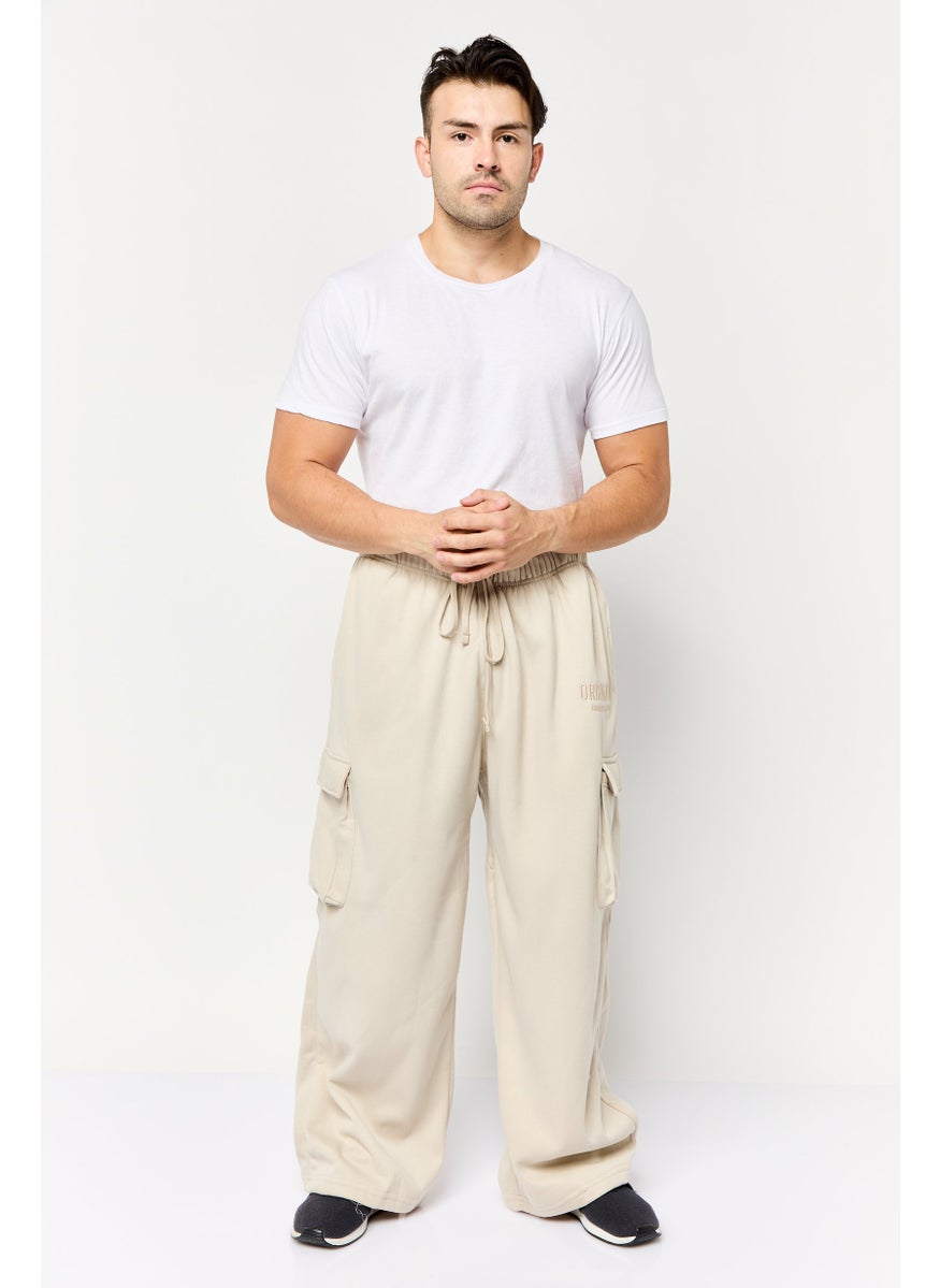 Men Regular Fit Embroidered Sweatpants, Beige