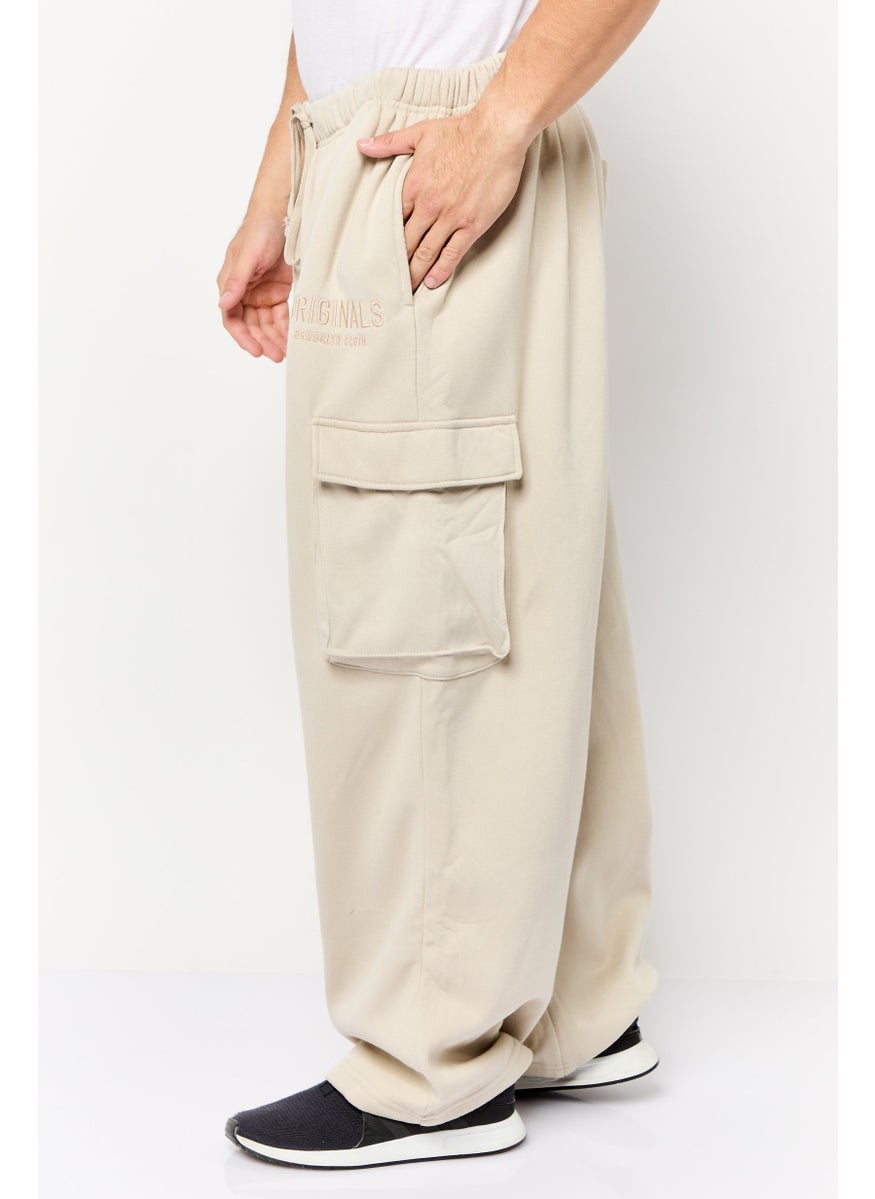 Men Regular Fit Embroidered Sweatpants, Beige