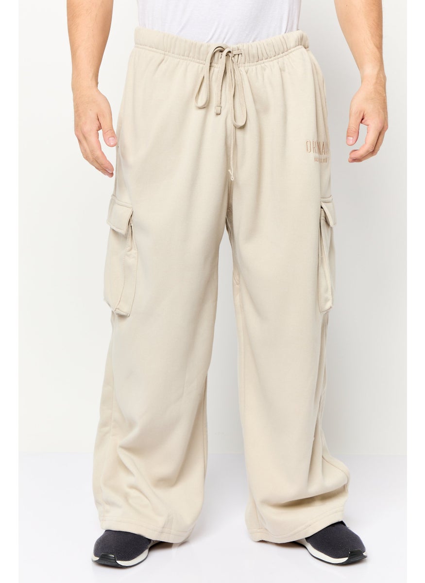 Men Regular Fit Embroidered Sweatpants, Beige