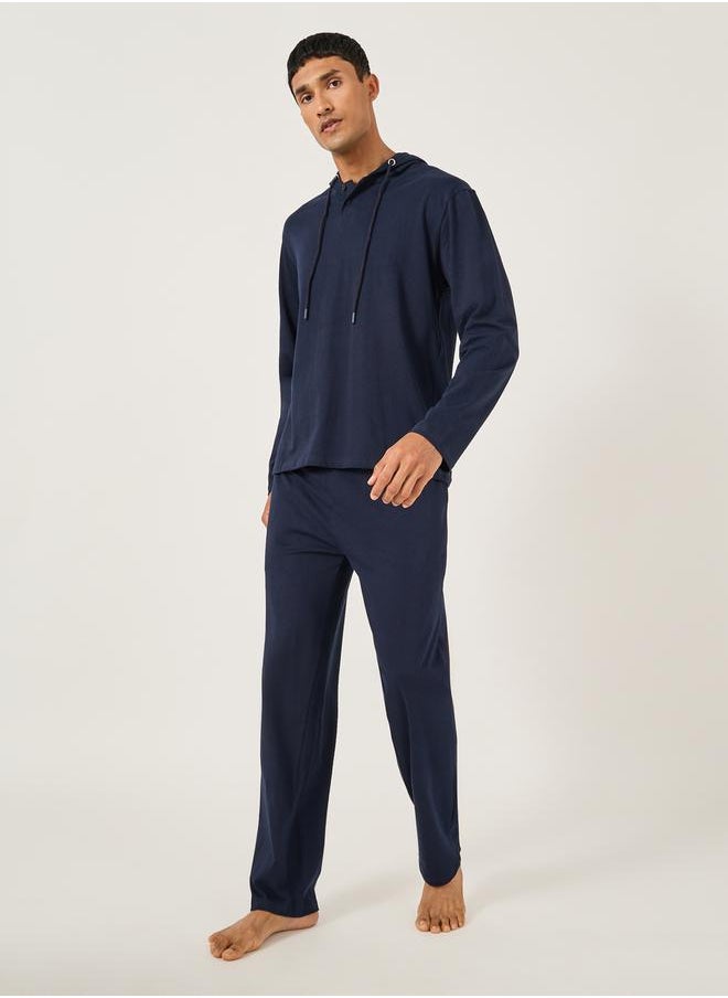 Solid Long Sleeves Hoodie and Pyjama Set