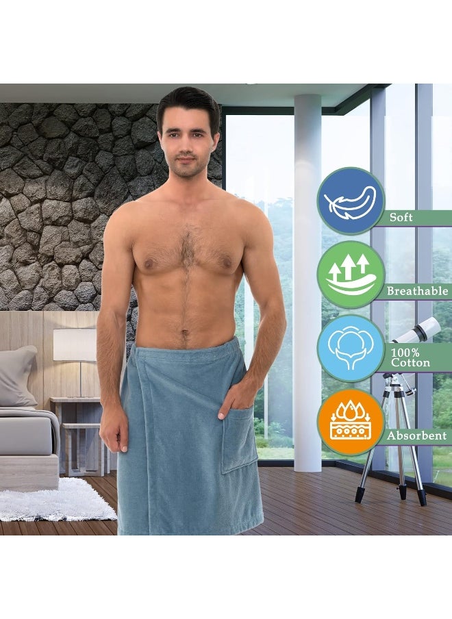 TowelSelections Men’s Wrap Adjustable Cotton Velour Shower Bathrobe Wrap Gym Body Cover Up Robe Large/X-Large Navy