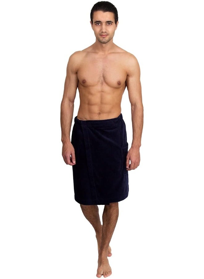 TowelSelections Men’s Wrap Adjustable Cotton Velour Shower Bathrobe Wrap Gym Body Cover Up Robe Large/X-Large Navy