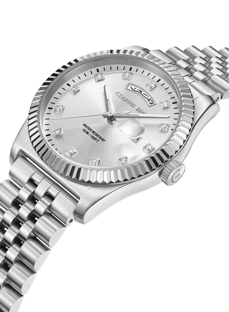 Women's Chienti Analog Watch - Silver Sunray Dial, Swarovski Crystal Markers, Arabic date and day