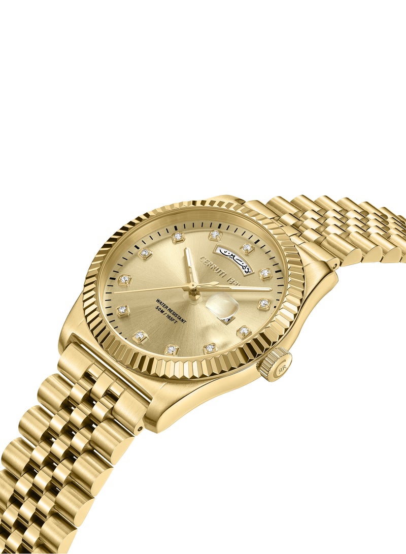 Women's Chienti  Watch - Champagne Sunray Dial, Swarovski Crystal Markers, Arabic date and day
