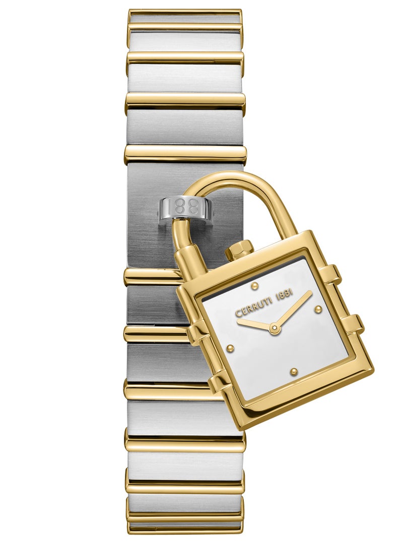 Women's Adria Analog Watch - Lock Shaped Dial, Silver White Dial, Bracelet