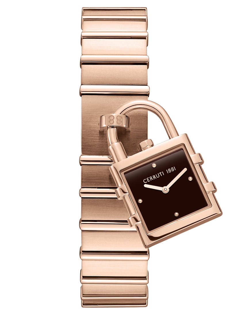 Women's Adria Analog Watch - Lock Shaped Dial, Brown Dial, Bracelet