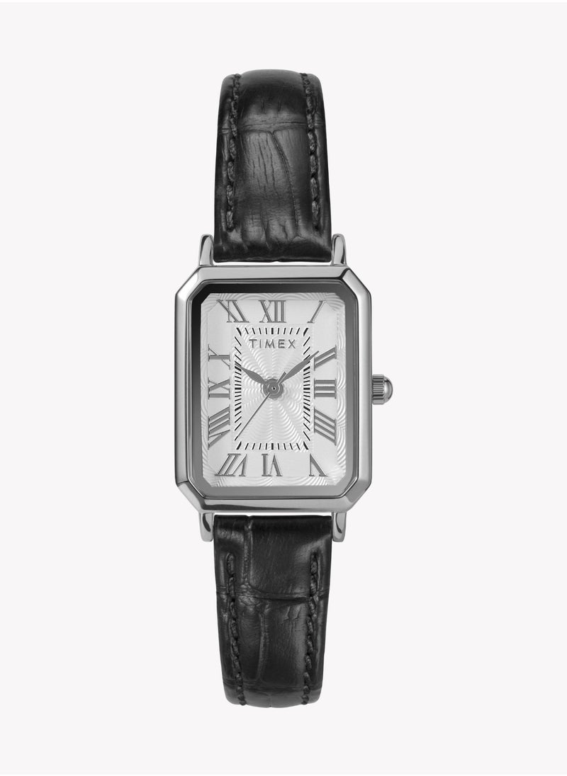 TIMEX Women's Silver/Black Leather Watch | TW2Y00800