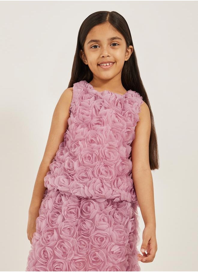 Floral Applique Sleeveless Top with Button Closure