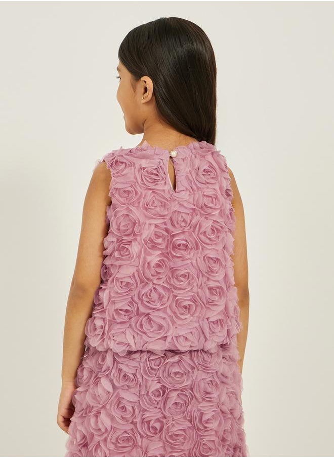 Floral Applique Sleeveless Top with Button Closure