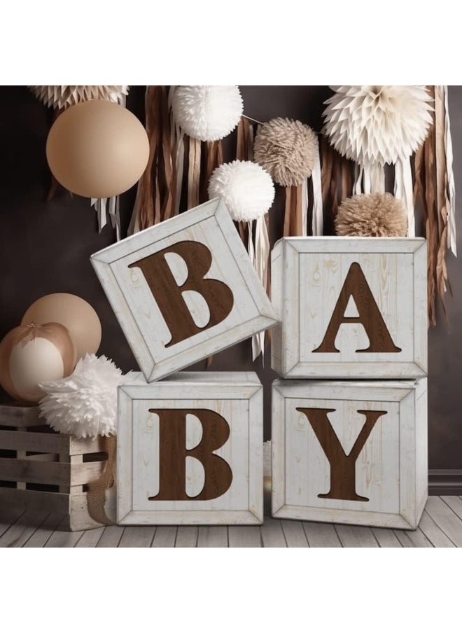 Eploger Baby Shower Boxes Decoration, Wood Grain Boxes with Baby Letters, Winnie Woodland and Teddy Bear Decorations for Boys and Girls, Baby Shower Supplies, Gender Reveal Backdrop