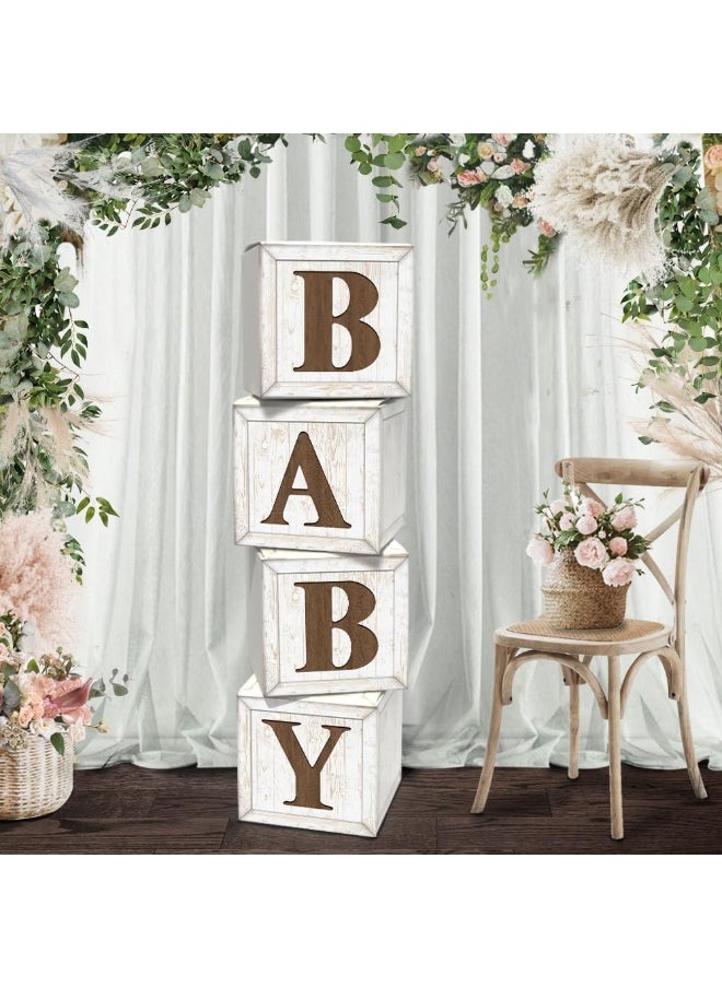 Eploger Baby Shower Boxes Decoration, Wood Grain Boxes with Baby Letters, Winnie Woodland and Teddy Bear Decorations for Boys and Girls, Baby Shower Supplies, Gender Reveal Backdrop