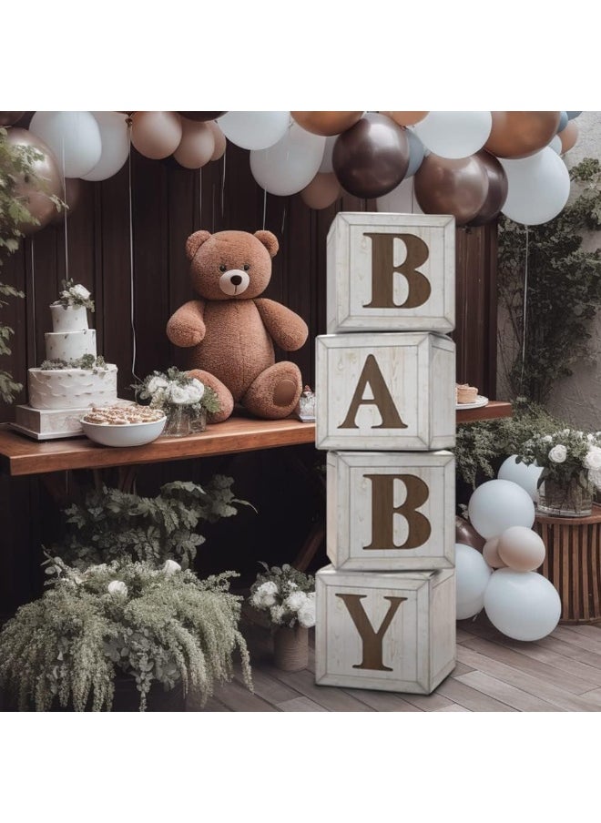 Eploger Baby Shower Boxes Decoration, Wood Grain Boxes with Baby Letters, Winnie Woodland and Teddy Bear Decorations for Boys and Girls, Baby Shower Supplies, Gender Reveal Backdrop