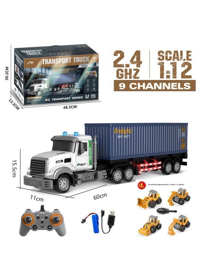 Electric Remote Control Container Trailer With Light Music Double-layer Transport Vehicle Simulation Container Children's Toy Men-Color:9006-1 Container + Assembly Car Random 1-Proportion:Package 4: 2 Lithium Battery 1 Charging Cable 1 Remote Control Battery