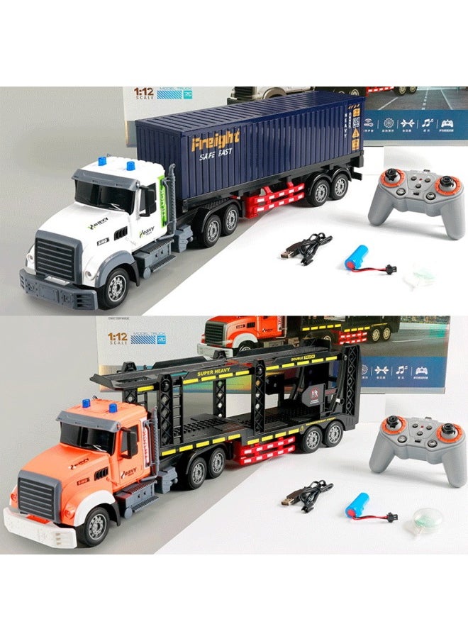 Electric Remote Control Container Trailer With Light Music Double-layer Transport Vehicle Simulation Container Children's Toy Men-Color:9006-1 Container + Assembly Car Random 1-Proportion:Package 4: 2 Lithium Battery 1 Charging Cable 1 Remote Control Battery