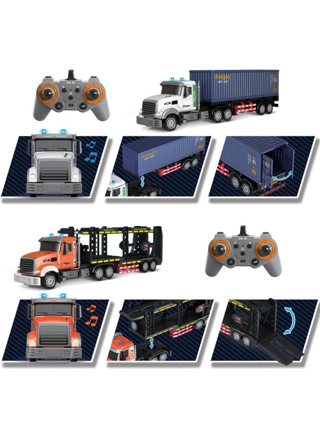 Electric Remote Control Container Trailer With Light Music Double-layer Transport Vehicle Simulation Container Children's Toy Men-Color:9006-1 Container + Assembly Car Random 1-Proportion:Package 4: 2 Lithium Battery 1 Charging Cable 1 Remote Control Battery