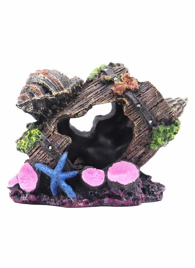 Aquarium Decorations Small Fish Tank Broken Barrel Decorations, Hideaway Cave House with Shell Broken Barrel Cave Decor for Fish House
