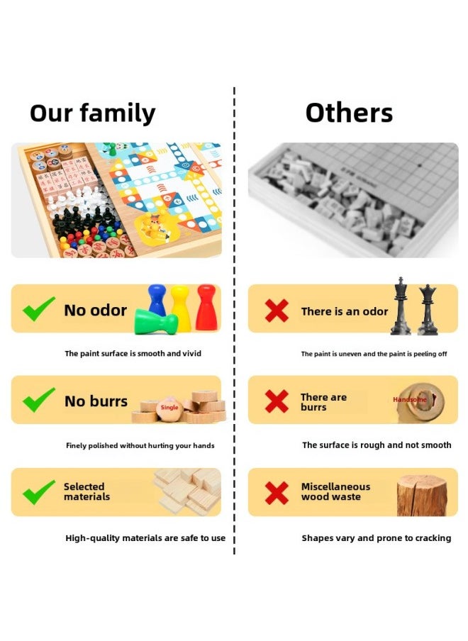 Xiao Mu Yi Children's Educational Checkers Colosseum Chess Multifunctional Chess Table Game Wooden All-in-One-Color:Xmy-10 In 1-a (fly + Five + Jump + Elephant + Snake + Bucket + Rising)