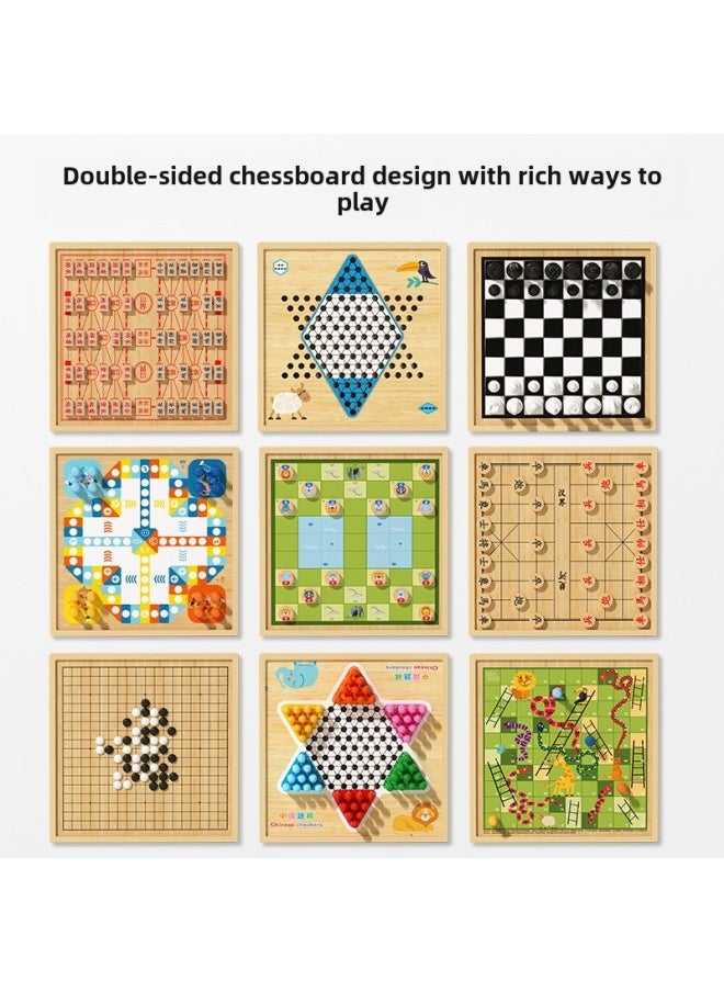 Xiao Mu Yi Children's Educational Checkers Colosseum Chess Multifunctional Chess Table Game Wooden All-in-One-Color:Xmy-7 In 1 (fly + Five + Jump + Bucket + Rising + Single + Master)