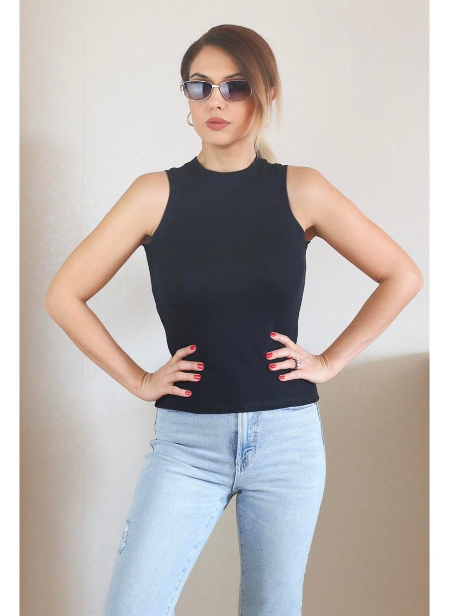 Women's Thin Ribbed Black Cotton Undershirt