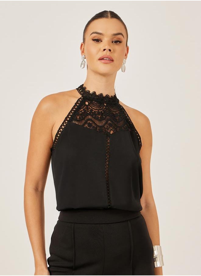 Black Lace Detail Sleeveless Top
