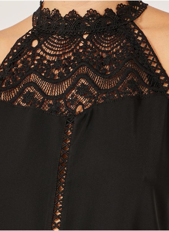 Black Lace Detail Sleeveless Top