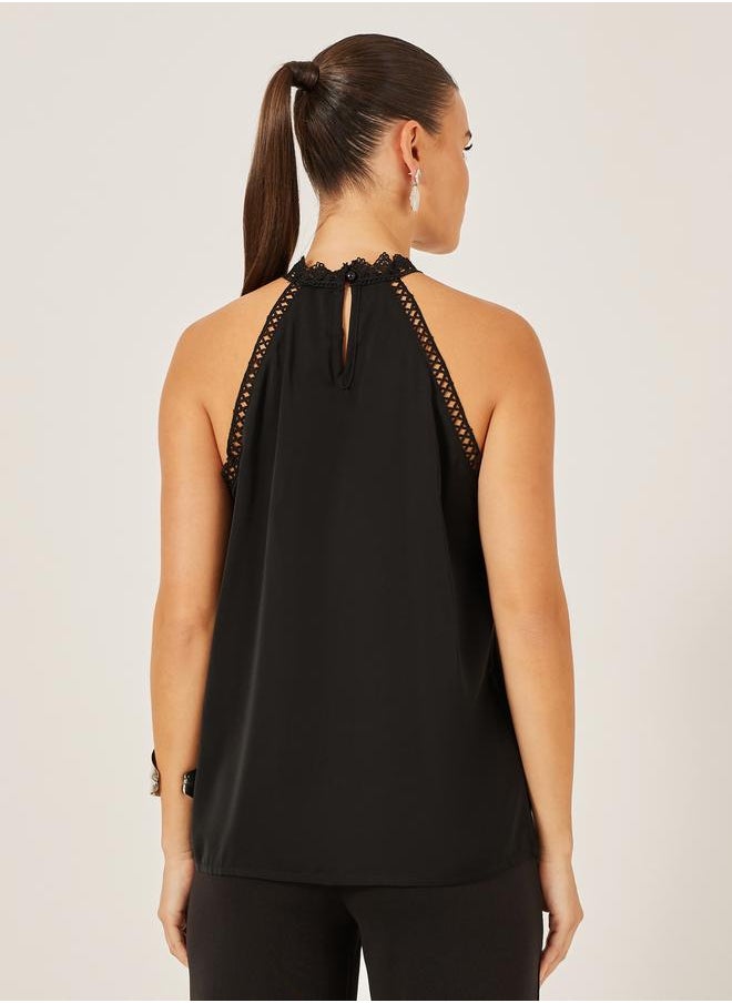 Black Lace Detail Sleeveless Top