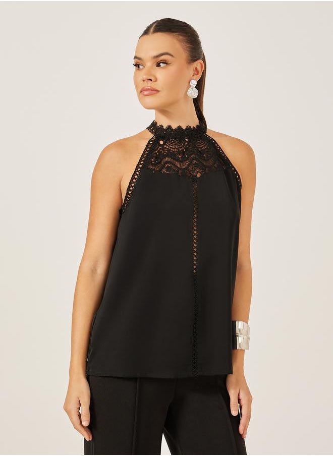 Black Lace Detail Sleeveless Top
