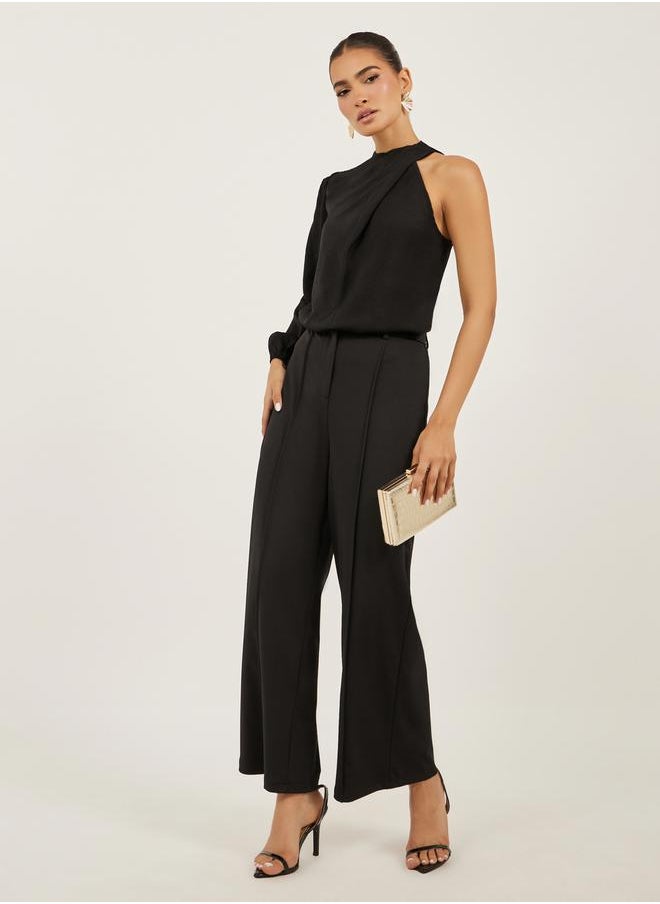 Solid High Neck Balloon Sleeve Blouse