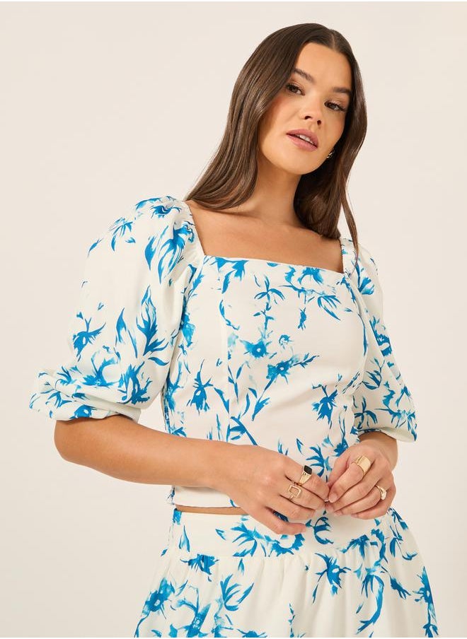 Floral Print Puff Sleeve Blouse