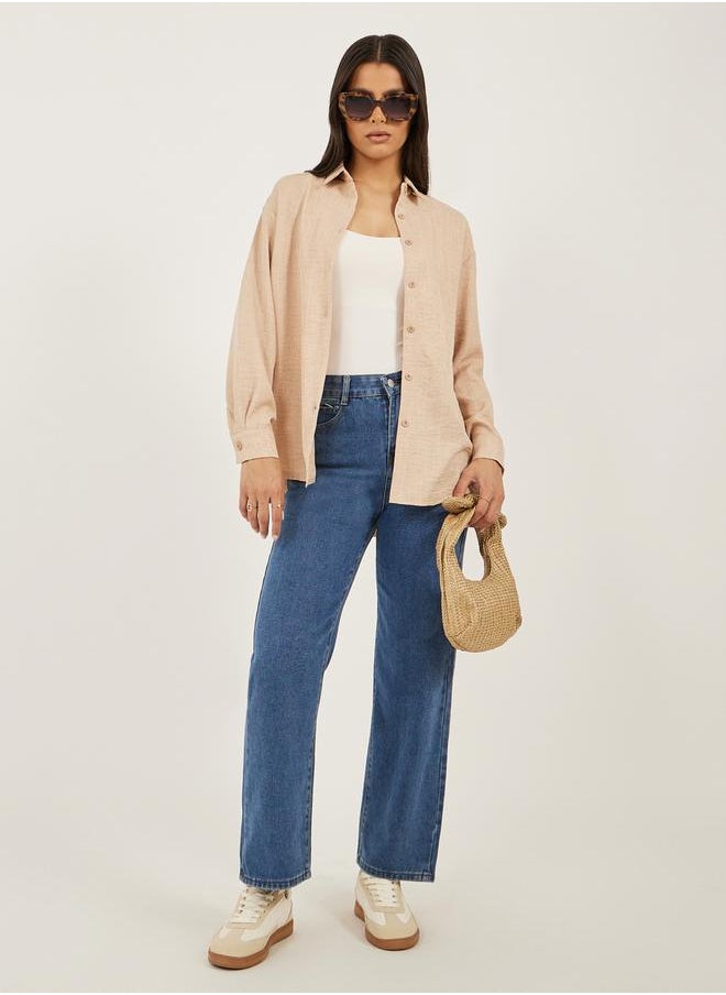 Regular Fit Spread Collar Shirt with Back Button Detail