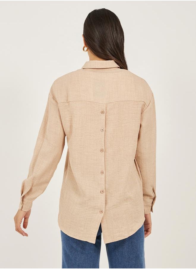 Regular Fit Spread Collar Shirt with Back Button Detail