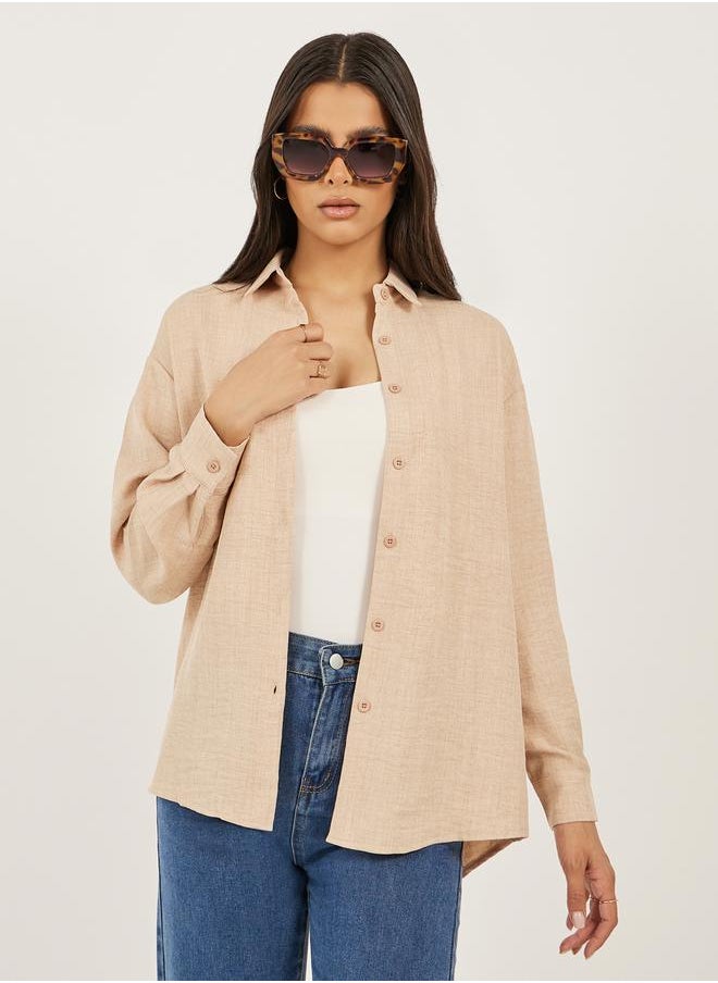 Regular Fit Spread Collar Shirt with Back Button Detail
