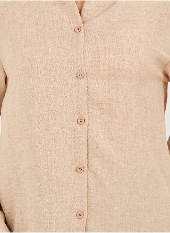 Regular Fit Spread Collar Shirt with Back Button Detail