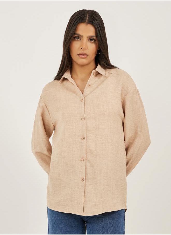 Regular Fit Spread Collar Shirt with Back Button Detail