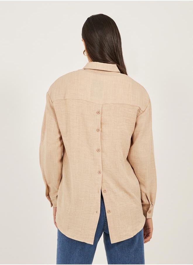 Regular Fit Spread Collar Shirt with Back Button Detail