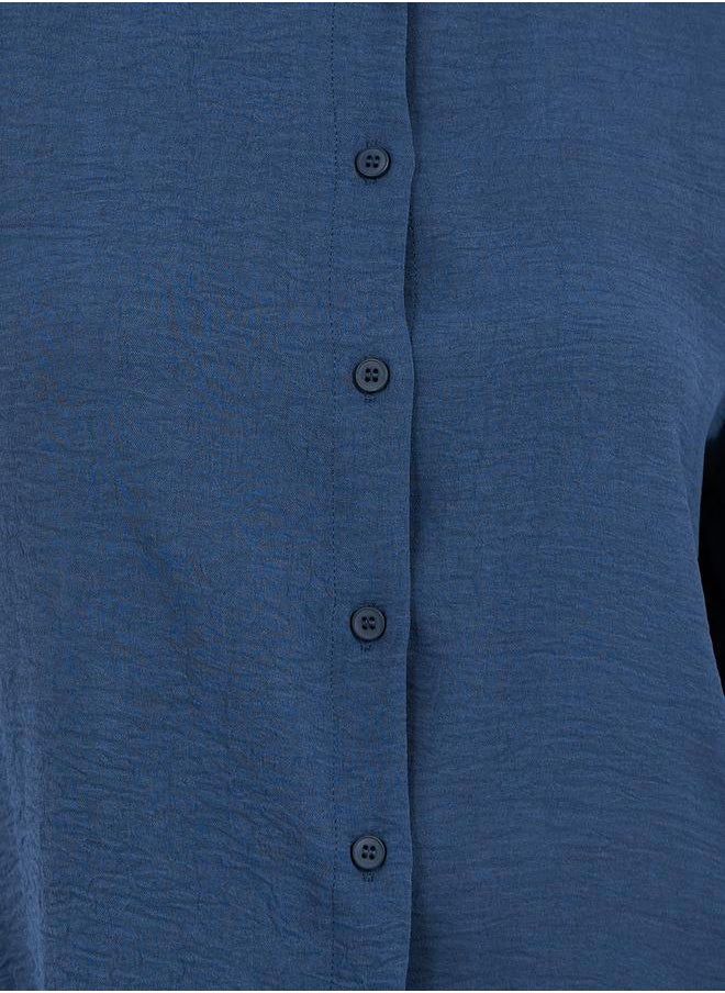 Navy Blue Solid Long Sleeve Blouse