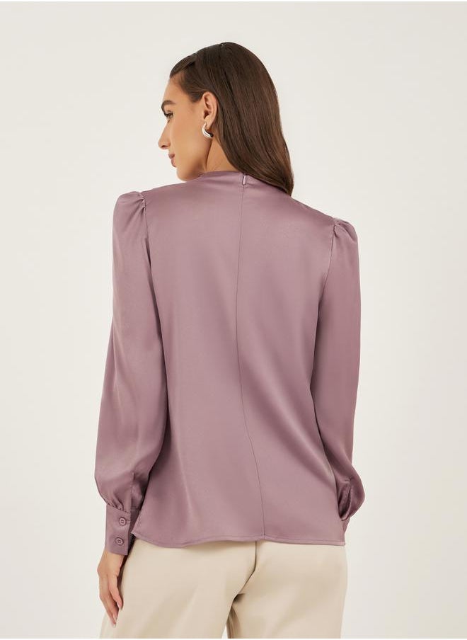 Plain High Neck Satin Top