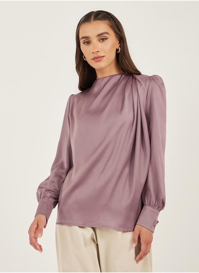 Plain High Neck Satin Top